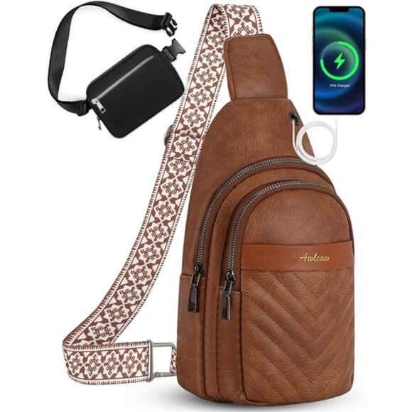 Crossbody bags, Faux Leather Small Sling Bag Brown - Picture 1 of 6